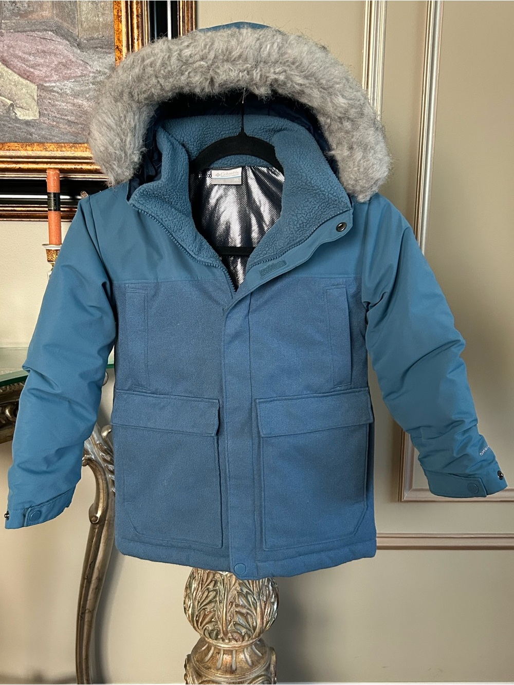 Columbia Boys Boundary Bay Down Parka Omni-Heat Blue Faux Fur Size XS 6/7 - Picture 2 of 10
